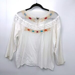 Vintage Handmade Embroidered Peasant Blouse Women M/L Indie Festival 70s Boho
